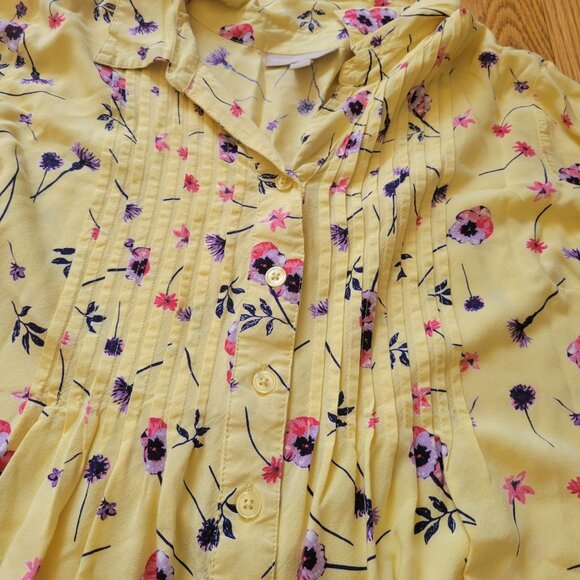 Woman Within Floral Button-Up Blouse Yellow With Pink & Purple Flowers Size 1X 2 - Picture 5 of 6